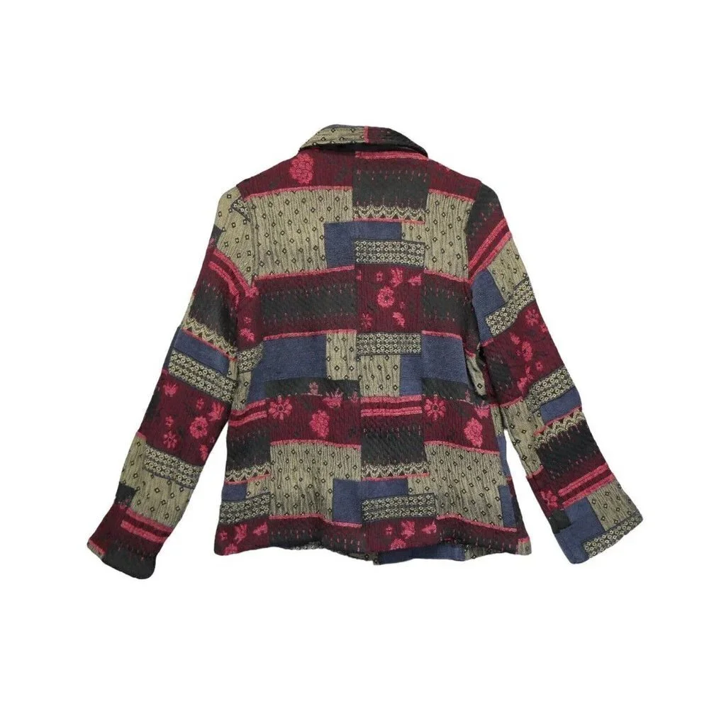 TravelSmith Patchwork Textured Jacket Button Front Cotton‎ Women's Large Petite - Picture 2 of 16